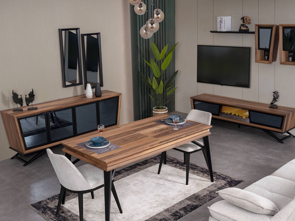 Hilton Açılır Dışbudak, Krem, Siyah Yemek Masası