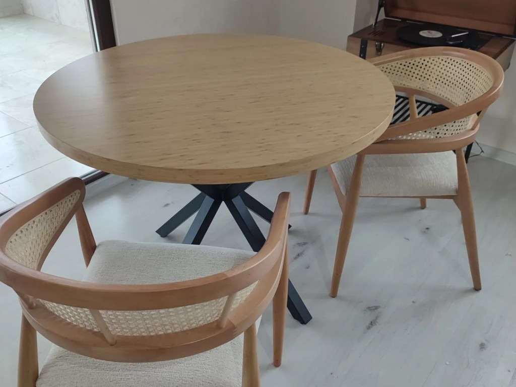 Bambu Yuvarlak  Yemek Masası Ahşap Bambu Mutfak Masası