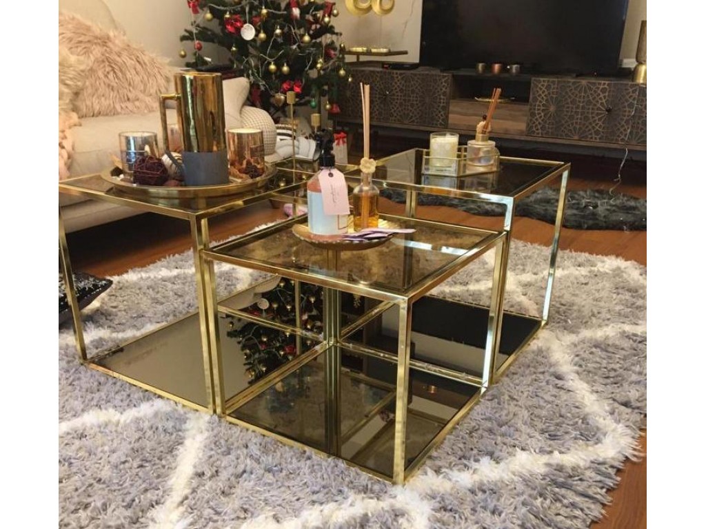 Roma Metal Gold Kaplama Bronz Aynalı Orta Sehpa