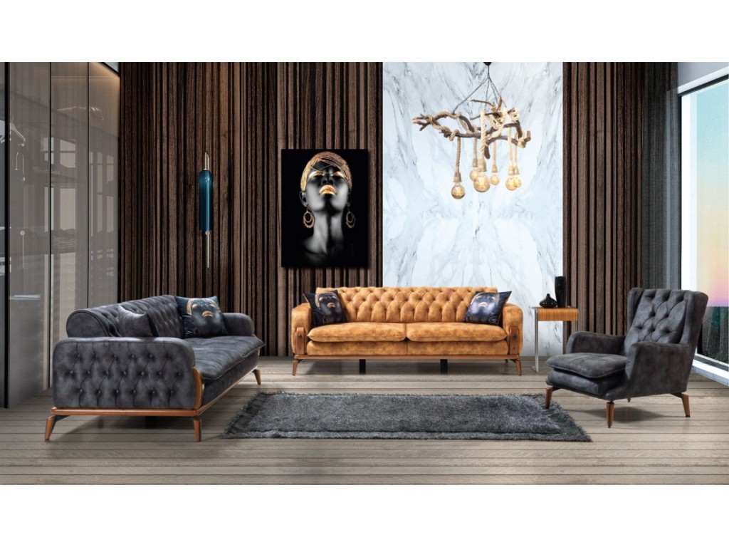 Onurdesign Lucci Koltuk Takımı 3+3+1 den oluşan ahşap kasalı 32 Dns Sünger Koltuk Takımı
